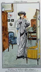 Parisian Costumes: White Velour Tailor Striped with Otter and Trimmings