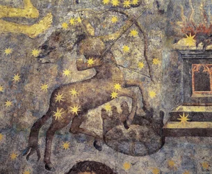 Gothic period. Dome of the Zodiac (1485) by Fernando Gallego. XV Century. Wall paintings. They decorate the library of the University of Salamanca, Castile, Spain. Represents signs of the zodiac. Centaur. Symbol of the constellation