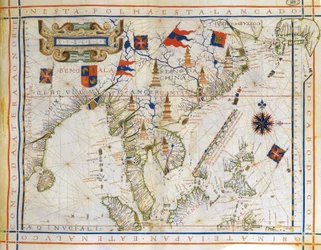 Plane-Chart, Pre-Mercator Map of 1571 by the Portuguese Cartographer Fernao Vaz Dourado. Map of East India, Bay of Bengal, South East China, Thailand, Borneo, and Japan. The Tropic of Cancer is Named.
