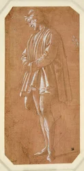 Study of a young man standing with his hands folded in his sleeves