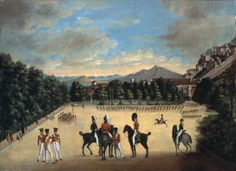 British troops on parade at a Mediterranean station, possibly Corfu