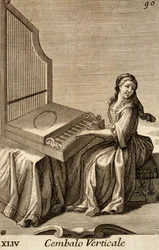 Woman playing the vertical harpsichord