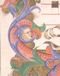 Zoomorphic foliage with a cloaked head, (detail)