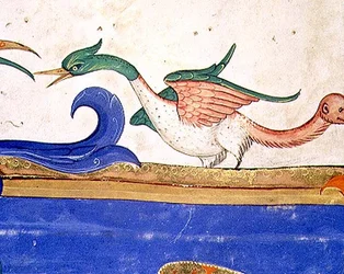 Missal 515, fol. 72v: Fantastical bird with monkey-faced tail, detail from a choir book executed before 1449 (detail of 56719)
