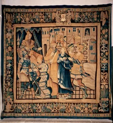 Conques museum treasury. Flemish tapestry. History of Sainte Foy. 16th century (?)