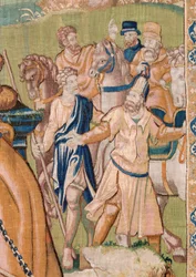 Flemish tapestry. Alexander is offered a crown. Atelier of Oudenaarde. 17th century