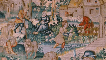 Flemish Tapestry. Hand Clapping. Atelier of Oudenaarde. 17th Century.
