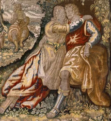 Gallantry. Couple with musician. Early 17th century