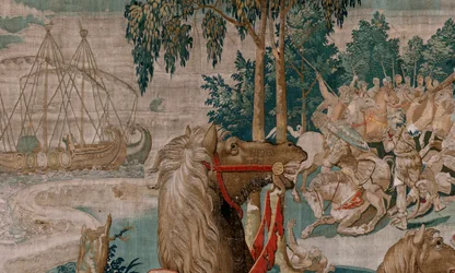 Flemish tapestry. Series The Labours of Hercules. The Horses of Diomedes. Third tapestry in the extant series. Model Unknown. Manufacture Willem Dermoyen, Brussels. Ca1528