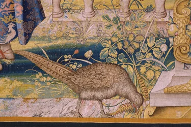 Flemish tapestry. Series Vertumnus and Pomona: Vertumnus transformed into a farmer. Atelier Willem de Pannemaker. Ca 1545-1550. (detail)