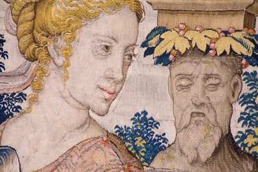 Flemish tapestry. Series Vertumnus and Pomona: Vertumnus transformed into a farmer. Atelier Willem de Pannemaker. Ca 1545-1550. (detail)