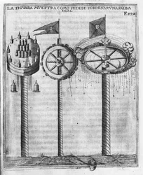 How to fire a royal salute, illustration from Tratado de Artilleria by Diego Ufano, Brussels, 1613
