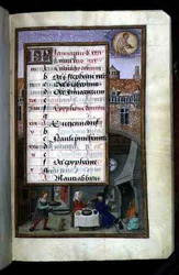 Couple Feasting, Illuminated Calendar Page for January, from a Book of Hours, c.1500