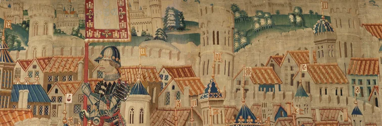 Parish museum of tapestries. Flemish tapestry. Conquest of Tanger. Series Conquests of king Alfonso I of Portugal. Tournai. Wool and silk