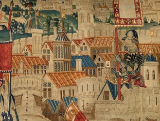 Parish museum of tapestries. Flemish tapestry. Conquest of Tanger. Series Conquests of king Alfonso I of Portugal. Tournai. Wool and silk