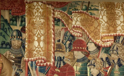 Parish museum of tapestries. Flemish tapestry. Conquest of Tanger. Series Conquests of king Alfonso I of Portugal. Tournai. Wool and silk