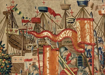 Parish museum of tapestries. Flemish tapestry. Take of Arcila. Series Conquests of king Alfonso I of Portugal. Tournai