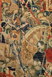 Parish museum of tapestries. Flemish tapestry. Encirclement of Arcila. Series Conquests of king Alfonso I of Portugal. Tournai