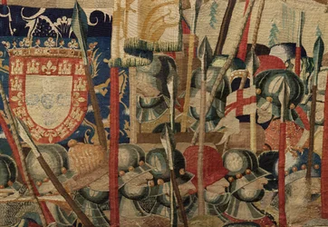Parish museum of tapestries. Flemish tapestry. The landing at Arzila. Series Conquests of king Alfonso I of Portugal. Tournai