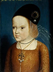 Portrait of Margarita of Austria daughter of Emperor Maximilian, aged 3 years and 3 months in April 1483 later wife of the Infant Dom Juan, prince of the Asturias then Philibert the Beautiful, Duke of Savoy and governess of the Netherlands. Anonymous
