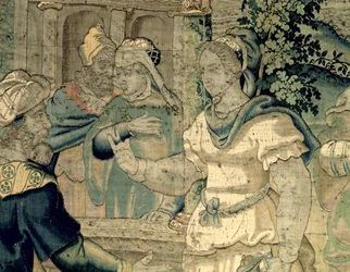 The daughters of Jethro tell their father about their meeting with Moses (detail)