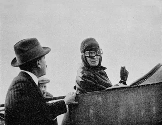 Miss Trehawke-Davies in the passenger seat of one of her Bleriot monoplanes, 1913