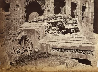 Ruins of a Frieze from the Temple of Jupiter or Temple of the Sun, in the Archeological Zone of Heliopolis or Baalbek, Ancient Syrian City, Now Lebanon