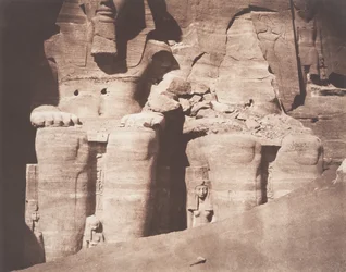 Abo-Sembil, Grand Speos, Colossal Statues Viewed from the Front Lower Part, 1851-52
