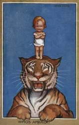 Baby Standing on Head of Tiger