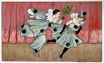 Pierrot Running After Columbine - Drawing by Florence Hardy, Early 20th Century