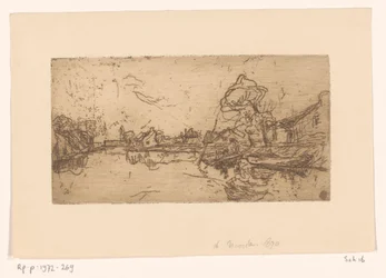 River view with figures in a boat
