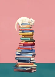 Cozy Cat on Colorful Books