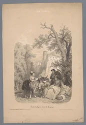 Group with a Donkey in Front of an Italian Mountain Village (Studies of Figures in a Landscape)