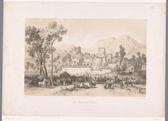 View of a Village with Cattle Market in a Valley