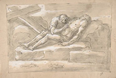 The Dead Christ Mourned by the Magdalen Who Venerates His Side Wound