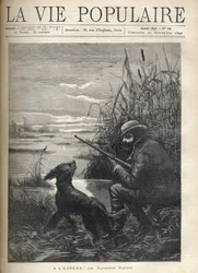 A bird hunter in a swamp with his dog. Illustration of F. Meaulle for 