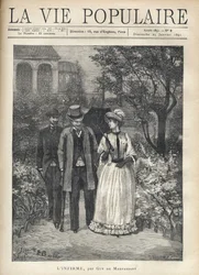 A Man with Crutches Walking with an Elegant Young Woman in a Park