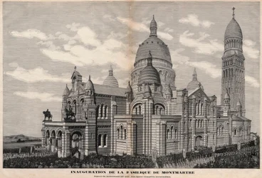 Inauguration of the Basilica of the Sacre-Coeur in Montmartre in 1891 (Appearance of the Monument as It Will Be After Complete Completion) - Engraving by Meaulle in 1891