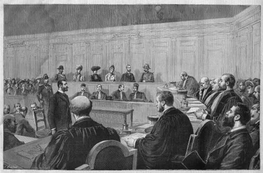 The Scandal of Toulon in 1891: Affair Fouroux - Jonquieres - The Courtroom, Witness Testimonies - Engraving by Meaulle in 