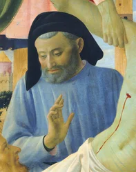 Architect Michelozzo (detail) from The Deposition from the Cross or the Altarpiece of the Holy Trinity, circa 1432, by Giovanni da Fiesole known as Fra Angelico (1400-ca 1455)