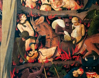 Hell with demons punishing greedy (detail)