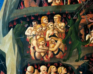 Hell with demons punishing slothful (detail)