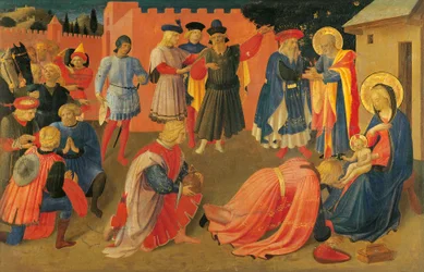 The Adoration of the Magi (detail) from central panel of the predella, Tabernacle of the Linen Drapers