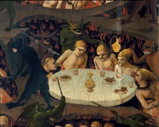 The Last Judgment: the damned are ill-treated by demons in the underworld. Painting by Guido di Pietro (or Fra Giovanni da Fiesole), called Fra Angelico or il Beato (1400-1455)