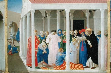 The Resurrection of Napoleon Orsini by St. Dominic, from the predella panel of the Coronation of the Virgin, c.1430-32