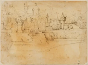 View of Town with Renaissance Buildings by a River
