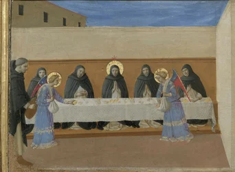 The angels serve dinner to the friars (detail), ca 1437