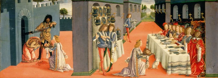 Scenes from the Martyrdom of St. John the Baptist, predella panel from the Tabernacle of the Sacraments (detail)