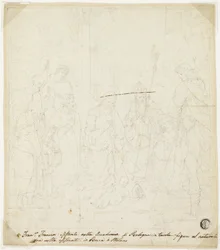 Adoration of the Christ Child, with Saints Joseph, Francis of Assisi, and Augustine, attended by Anton Galeazzo Bentivoglio and Alessandro Bentivoglio