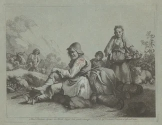 Seated Shepherd and a Peasant Woman with a Basket
